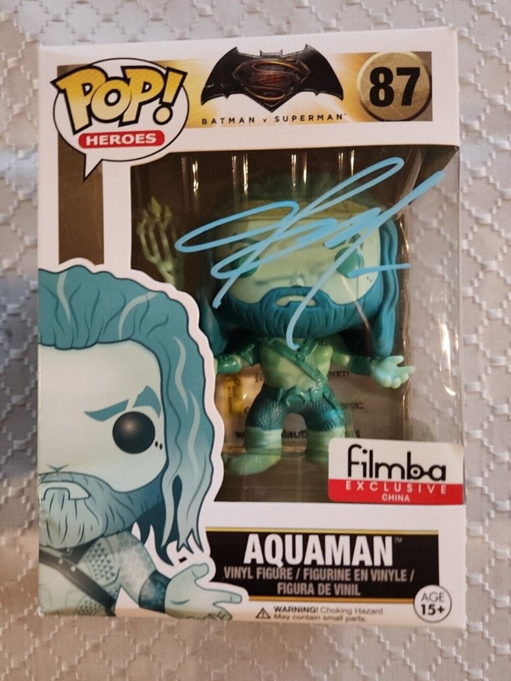 Jason Momoa signed Funko Pop! Vinyl: DC Universe - Aquaman - (Blue) #87 w/COA